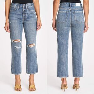 NWT Pistola Charlie High Rise Straight Sz 28 Pulse Exposed Button Fly Destructed